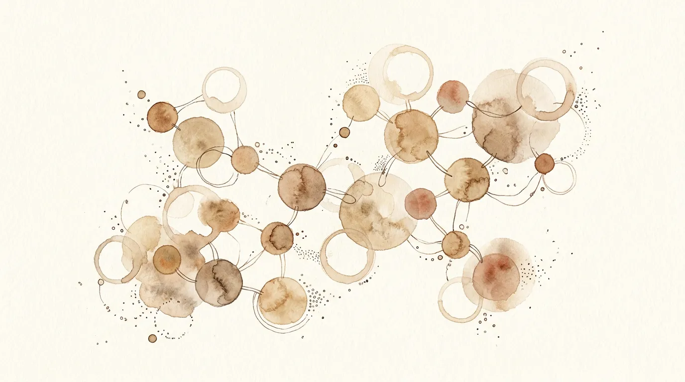 Watercolor of linked circles inspired by molecules, hormone pellets article, AWE Aesthetics & Wellness Experience, Pinecrest