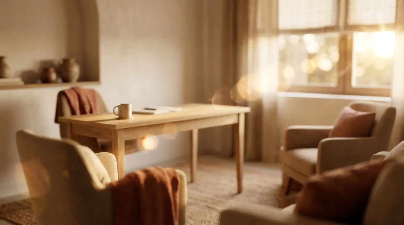 Softly blurred consultation room in warm light, low testosterone article, AWE Aesthetics & Wellness Experience, Pinecrest
